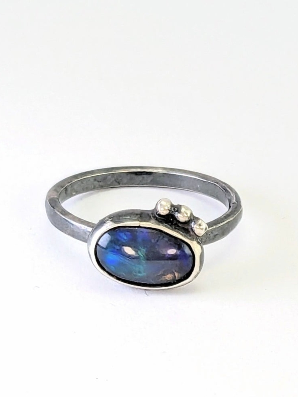 Size 8 Sterling Silver Ethiopian Black Welo Opal Ring